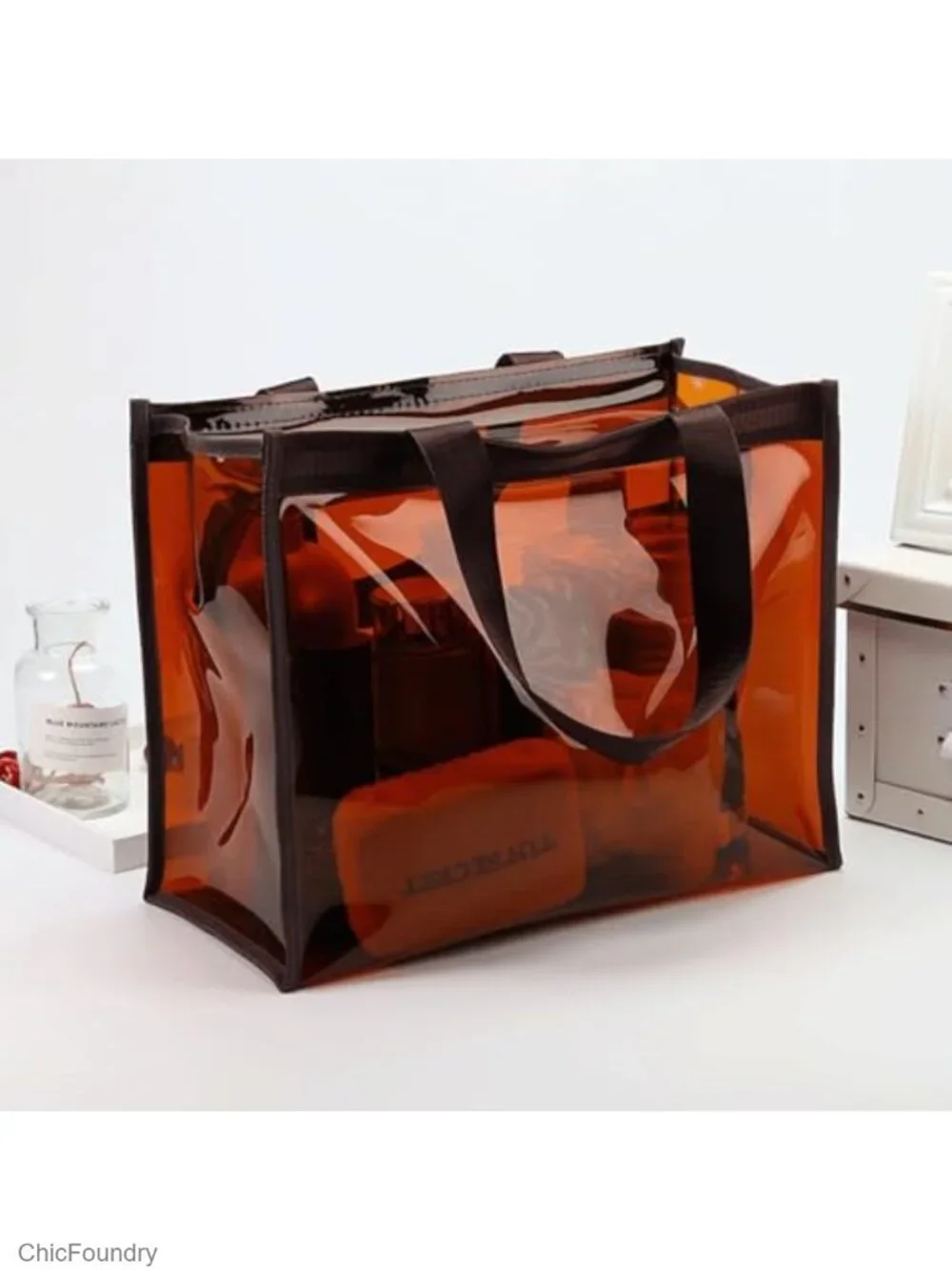 Clear Jelly Tote Bag Waterproof PVC Shoulder Handbag Beach Summer